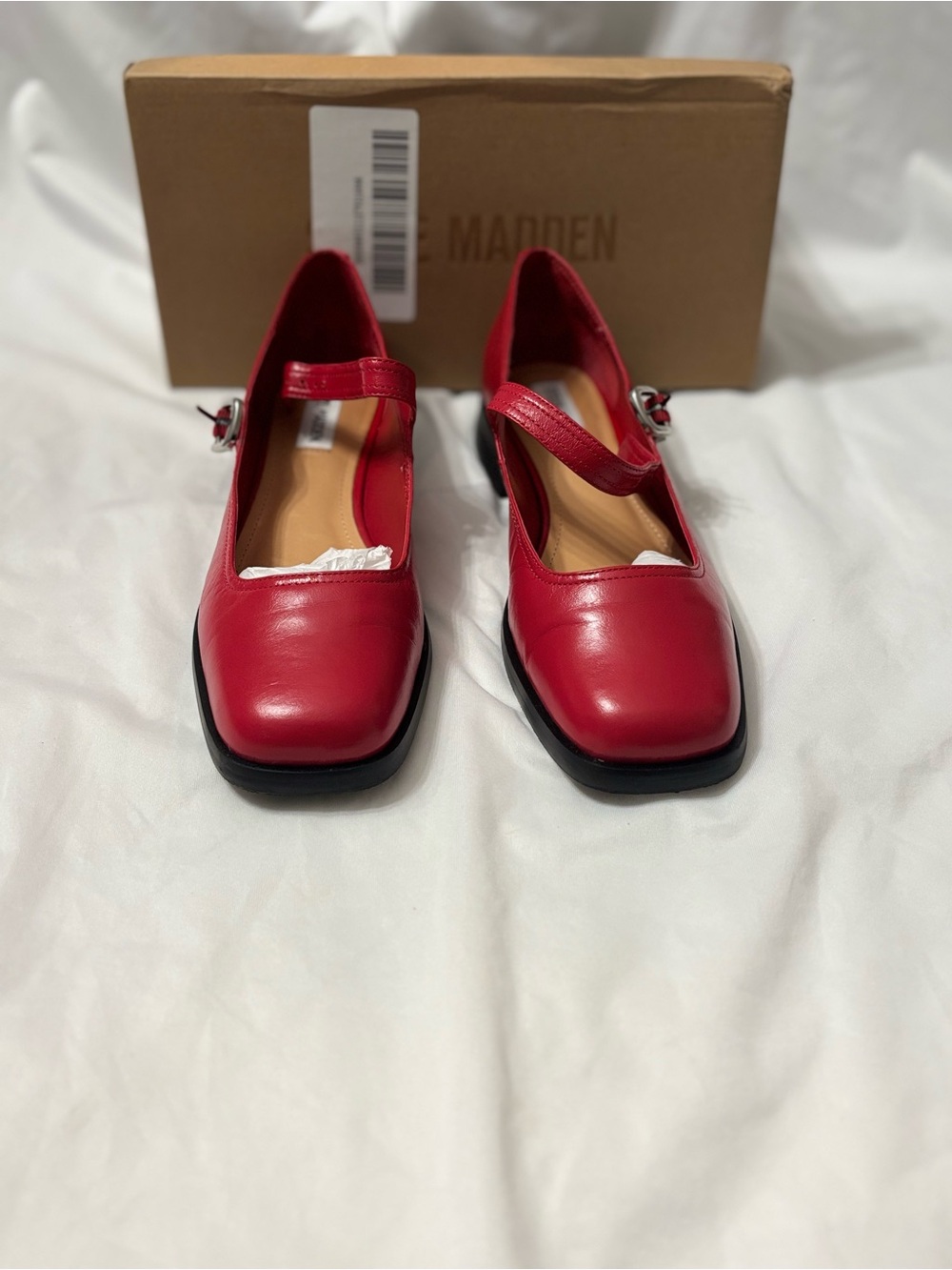 Steve Madden Red Leather Mary Jane Flats with Buckle Strap